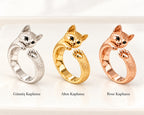 Kedi figürlü yüzüğün altın, gümüş ve rose renk seçenekleri