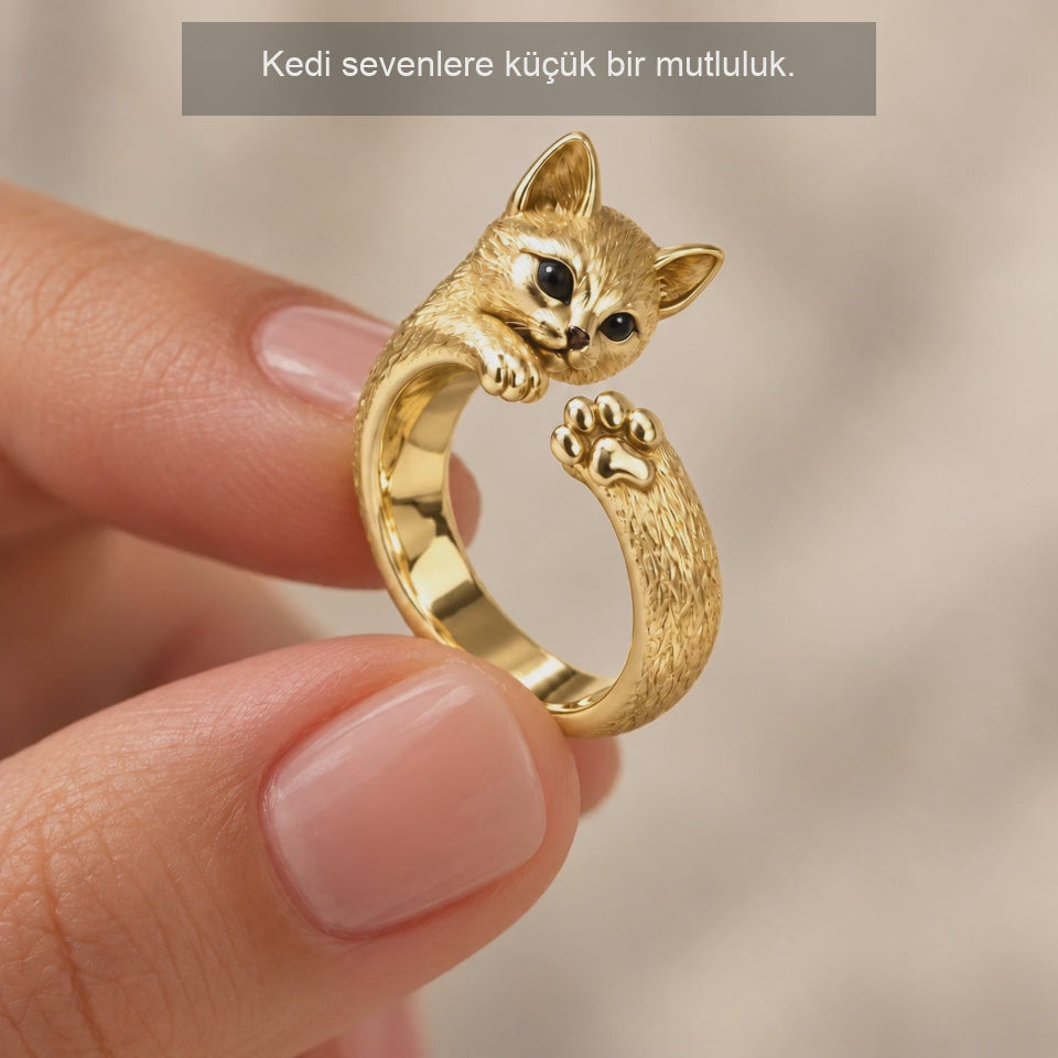 Kedi Figürlü Ayarlanabilir Yüzük – Pati Detaylı