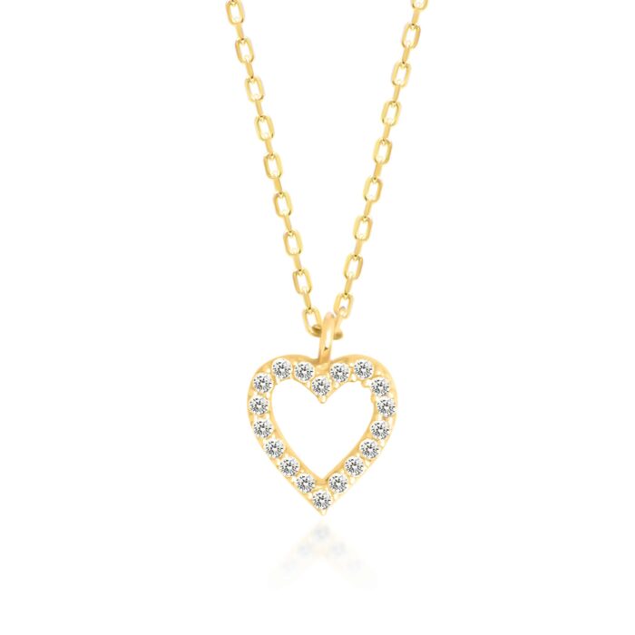 14K Solid Gold Natural Diamond Mini Heart Necklace