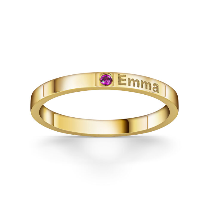 14k Gold Natural Diamond Personalized Ring with Birhtsone