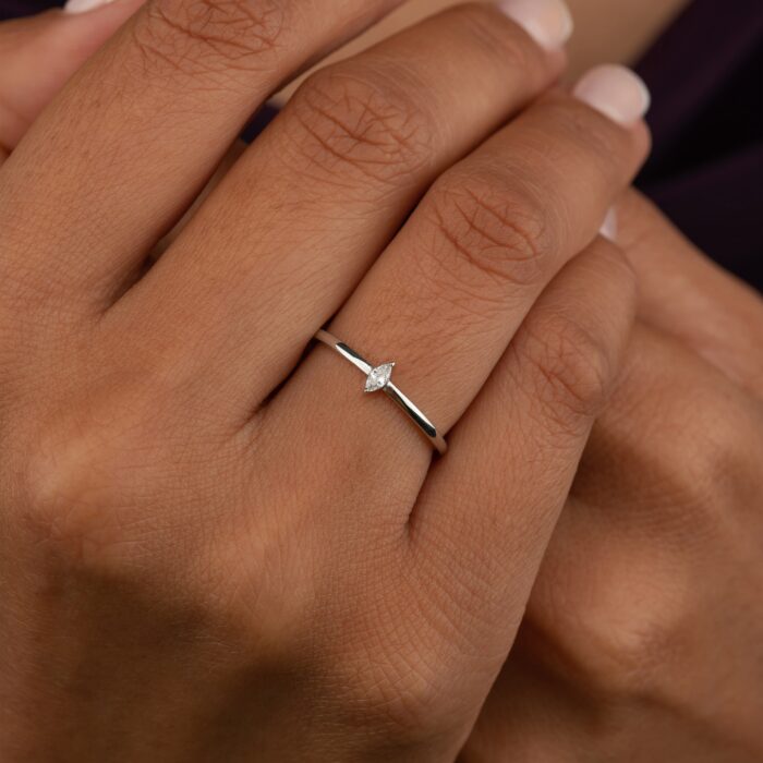 Dainty Marquise Diamond Tiny Ring 14k Solid Gold 2