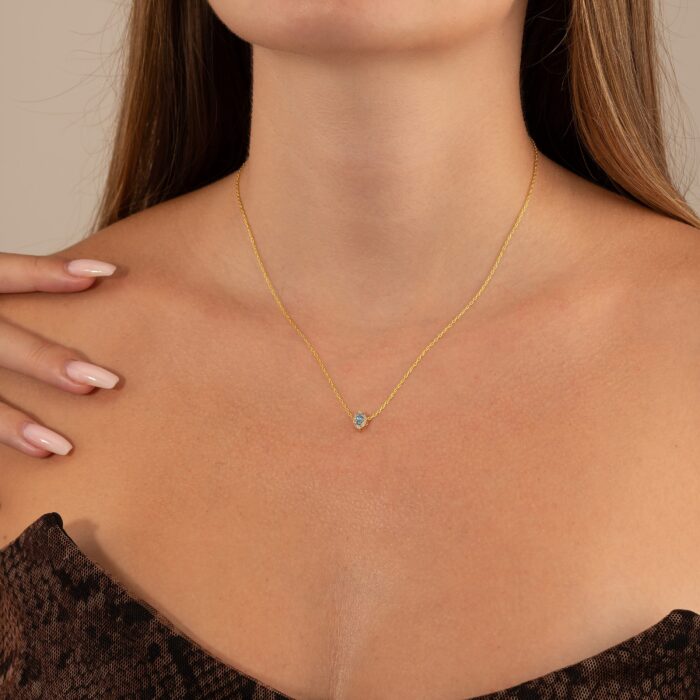 Diamond Aquamarine Necklace Solid Gold 2