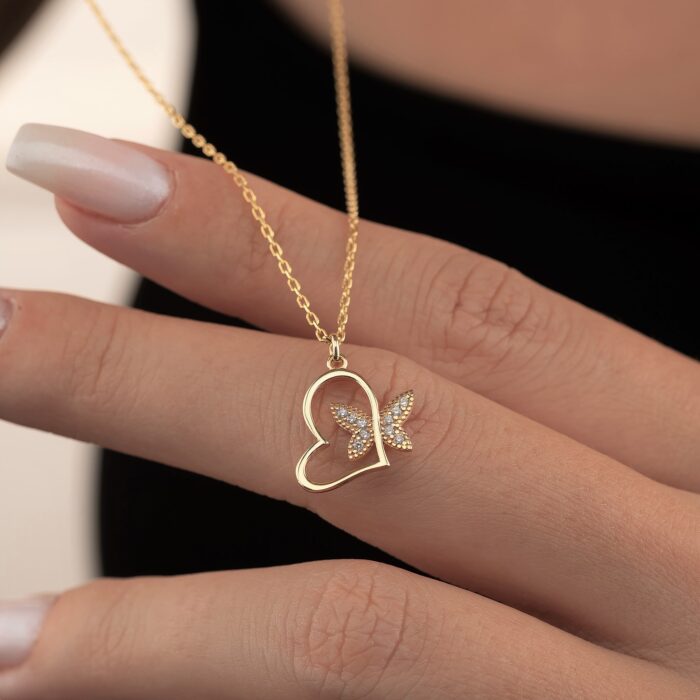 Mini Heart Butterfly Diamond Necklace