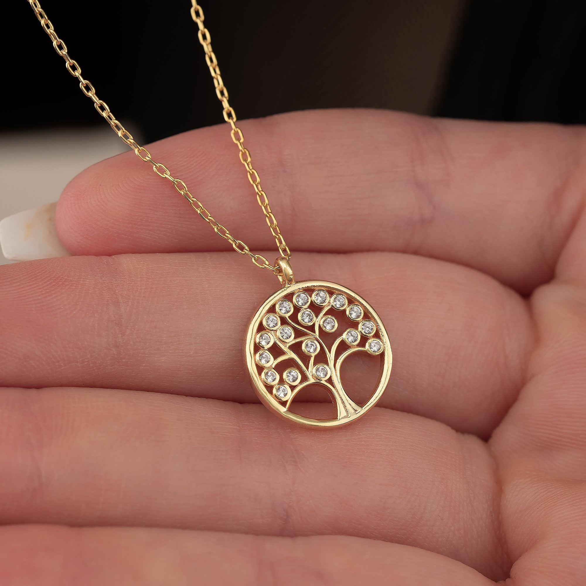 Solid Gold Diamond Family Tree Necklace