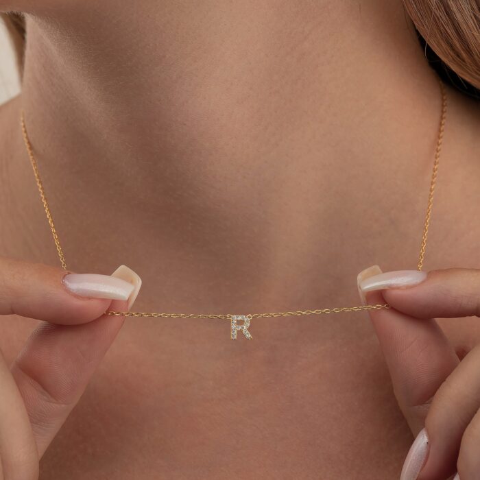 Solid Gold Diamond Initial Necklace 2