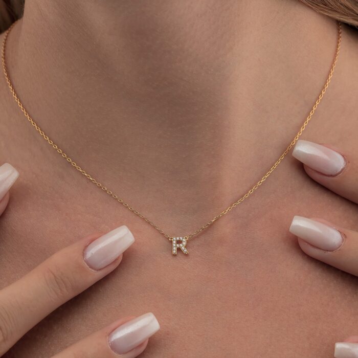 Solid Gold Diamond Initial Necklace 3