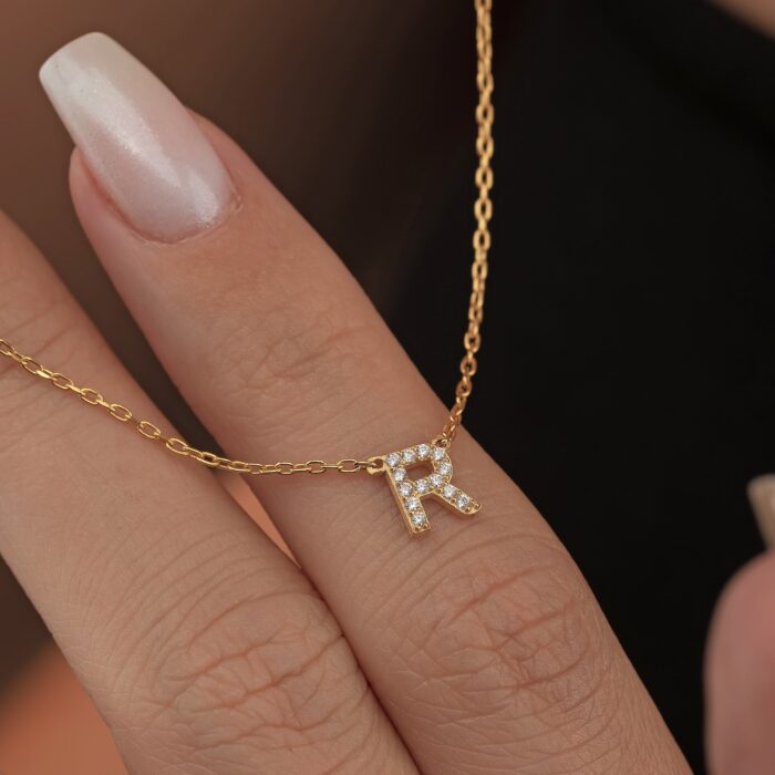 Solid Gold Diamond Initial Necklace